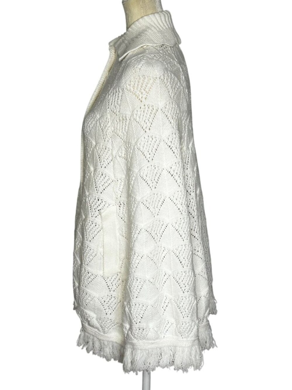 Vintage Wintuck Crochet Cape White Fringe ILGWU Union Made 70s OSFM USA - Picture 6 of 8